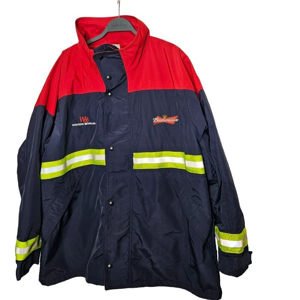 Budweiser Riverside Western Beverage Men's Reflective Work Jacket Navy & Red 2XL